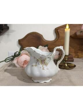 VTG English Johnson Bros Pitcher Creamer Ironstone England Pink Floral Damage